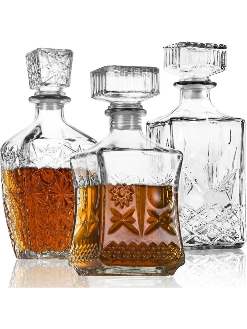 Stylish Whiskey Decanter Set of 3 | Glass Alcohol Bottle Gift for Men & Dad